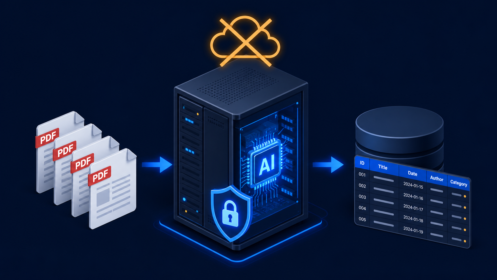 Local AI server processing invoice PDFs without sending data to the cloud